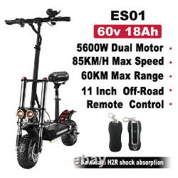 11 Inch Dual Drive Tire Foldable 85KM/H 60V 5600W Electric Scooter for Adults