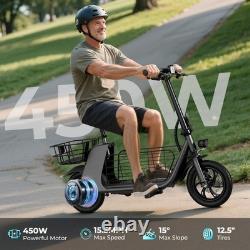 12.5 Adults Electric Scooter with Seat and Basket, 20 Miles Folding E Scooter