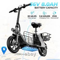 12.5 Adults Electric Scooter with Seat and Basket, 20 Miles Folding E Scooter