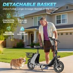 12.5 Adults Electric Scooter with Seat and Basket, 20 Miles Folding E Scooter