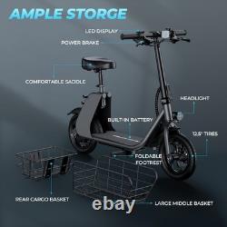 12.5 Adults Electric Scooter with Seat and Basket, 20 Miles Folding E Scooter