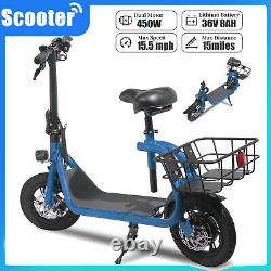 12'' Electric Scooter Folding 36V 450W with Seat Basket Off-Road Ebike Waterproof