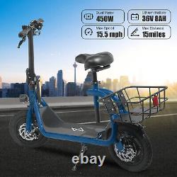 12'' Electric Scooter Folding 36V 450W with Seat Basket Off-Road Ebike Waterproof
