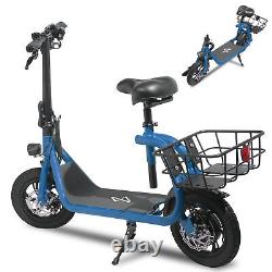 12'' Electric Scooter Folding 36V 450W with Seat Basket Off-Road Ebike Waterproof