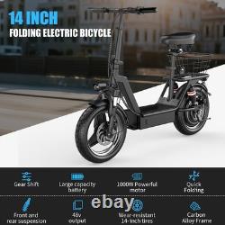 14'' Electric Scooter Adults with Seat 25MPH 45Mile Range 1000W Commuter E-Scooter