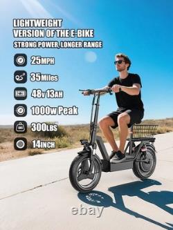 14'' Electric Scooter Adults with Seat 25MPH 45Mile Range 1000W Commuter E-Scooter
