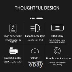 18 Electric Scooter With Seat Fat Tire 60v20ah 3000w 55km/h Speed Motorcycle