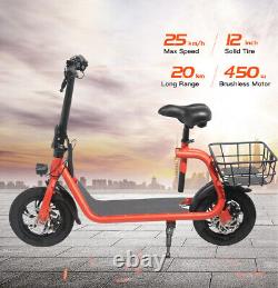 450W Electric Scooter Adults with Seat Basket 12 Foldable E-Scooter 2 Wheel Red