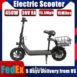 450W Folding Electric Scooter with Seat Off-Road Ebike for Adult Moped Commute