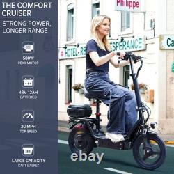 500W Adult 14 Commuter Electric Scooter with Seat & Basket 30 Miles 20MPH
