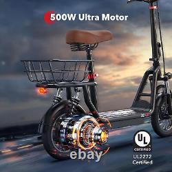 500W Adults Electric Scooter 21Miles Long Range 12'' Soft Tires Folding With Seat
