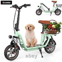 500W Electric Scooter With Seat & Carry Basket 35KM Long Range Foldable E-Scooter