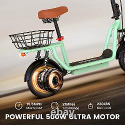 500W Electric Scooter With Seat & Carry Basket 35KM Long Range Foldable E-Scooter