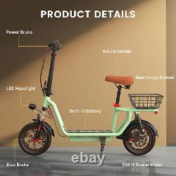 500W Electric Scooter With Seat & Carry Basket 35KM Long Range Foldable E-Scooter
