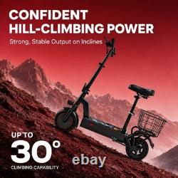 500W Folding Scooter with Seat & Basket for Adult, Dual Suspension E-Scooter 500W Folding Scooter with Seat & Basket for Adult, Dual Suspension E-Scooter
