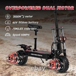 6000W 38AH 55 MPH Folding Electric Scooter Adult Dual Motor 11 Off Road Tire