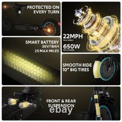 650W Double Suspension Electric Scooter Adults, 36V 18Ah Battery, Up to 22MPH