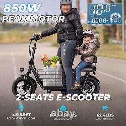850W Peak Motor Adult Electric Scooter with Seat & Basket 22MPH 25 Miles Commuter