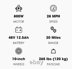 AOKDA A1 800W 28mph Folding Electric Scooter Adults E-Scooter Battery 48V 12.5Ah