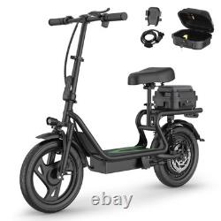 AOVOPRO Electric Scooter, 14'' Foldable E-Scooter with Suspension & Rear Seat Box