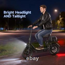 AOVOPRO Electric Scooter, 14'' Foldable E-Scooter with Suspension & Rear Seat Box