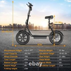 AOVOPRO Electric Scooter, 14'' Foldable E-Scooter with Suspension & Seat & Basket
