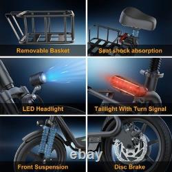 AOVOPRO Electric Scooter, 14'' Foldable E-Scooter with Suspension & Seat & Basket