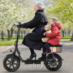 AOVOPRO Electric Scooter, 14'' Foldable E-Scooter with Suspension & Seat & Basket