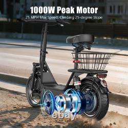AZHAR Adult Electric Scooter With Seat Commuter Foldable 1000W 13Ah Battery 25mph