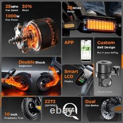 Adult Electric Scooter 1000W Folding Commuter E-Scooter 28MPH Fast Speed 38miles