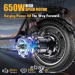 Adult Electric Scooter 650W Peak Motor 36V 13AH 25MPH 30Miles Range with Seat
