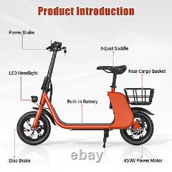 Adults Electric Scooter Commuter E-Bike with Seat Basket 450W Powerful Motor NEW