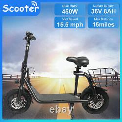 Dual 450W Folding Electric Scooter with Seat Off-Road Waterproof Ebike for Adult