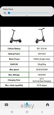 Electric Scooter 10 inch Wheels. 52v 20.8Ah Battery. 1000W, Disc Brakes. Folds