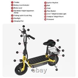 Electric Scooter With Seat Basket Adult 500W E Scooter Soft Tire Max Speed 19MPH