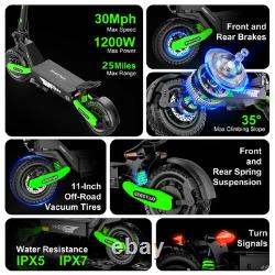 Electric Scooter for Adult 1200W 30MPH 25Mile Foldable 11inch Off-road E-Scooter