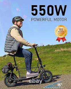 Electric Scooter with Seat, 550W Motor, 18.6Mph Top Speed, 20 Miles Range, Adults E