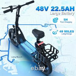 Electric Scooter with Seat, Foldable 750W PEAK 49Miles LONG RANGE Escooter 35km/H