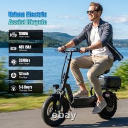 Electric Scooter with Seat Peak 1500W Motor Up to 22MPH 35 Miles 14 for Adults