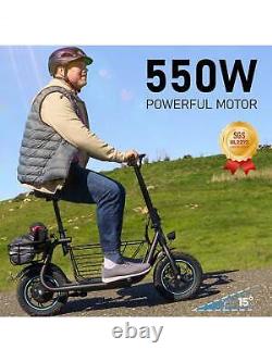 Electric scooter with seat, powerful 550-watt motor, 20-mile range