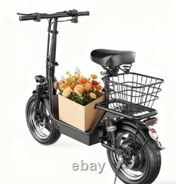 Foldable Electric Scooter Adults with Seat & Basket Dual Suspension 14 48V