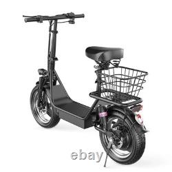 Foldable Electric Scooter Adults with Seat & Basket Dual Suspension 14 48V