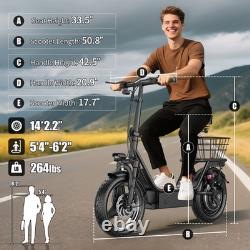 Foldable Electric Scooter Adults with Seat & Basket Dual Suspension 14 48V