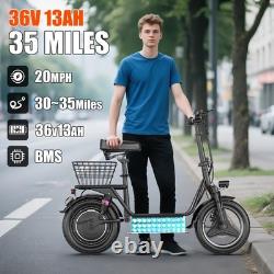 Foldable Electric Scooter Adults with Seat & Basket Dual Suspension 14 48V