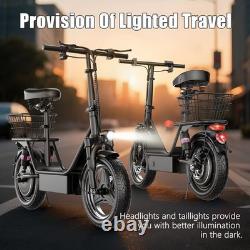 Foldable Electric Scooter Adults with Seat & Basket Dual Suspension 14 48V