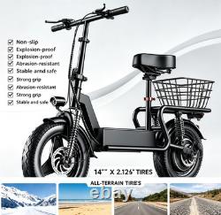 Foldable Electric Scooter with Seat & Basket, 32miles Max Range Full Suspension