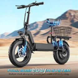 Foldable Electric Scooter with Seat & Basket, 32miles Max Range Full Suspension