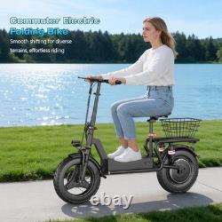 Foldable Electric Scooter with Seat & Basket, 32miles Max Range Full Suspension