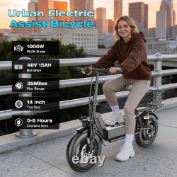 Foldable Electric Scooter with Seat & Basket, 32miles Max Range Full Suspension