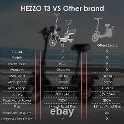 HEZZO Foldable Escooter for Adults 48V 500W 15Ah Electric Scooter With Seat 30MPH